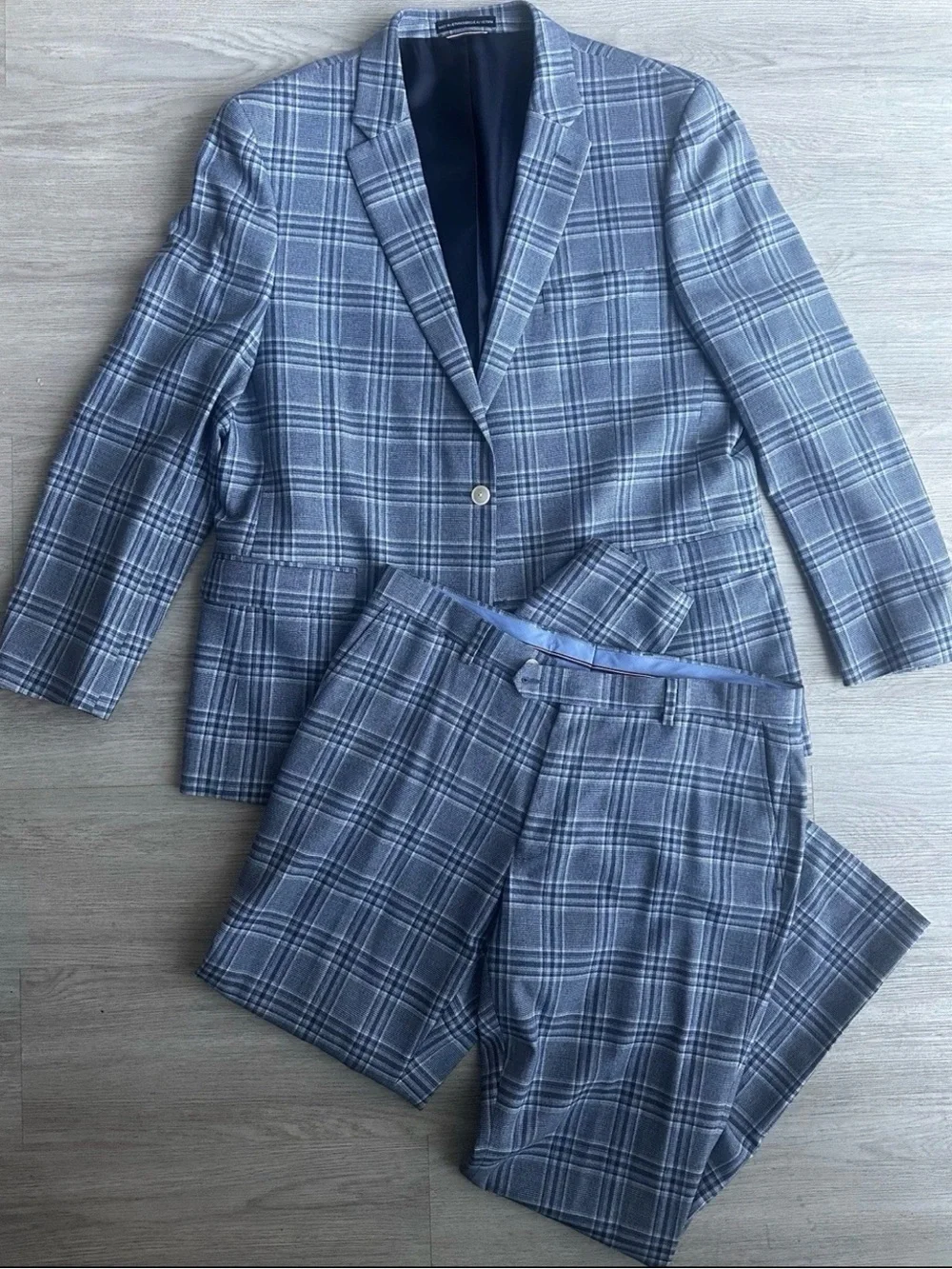 Tommy Hilfiger Blue Plaid Suit Blazer & Trousers